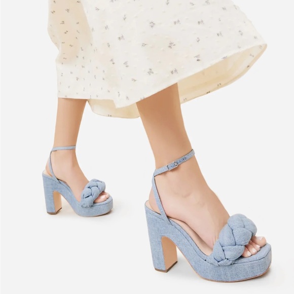 NEW NIB Loeffler Randall Fae Braid Platform Heel Sandal In Blue Denim - Picture 2 of 11